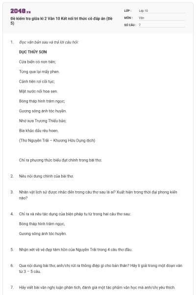 Đề kiểm tra giữa kì 2 Văn 10 Kết nối tri thức có đáp án (Đề 5)