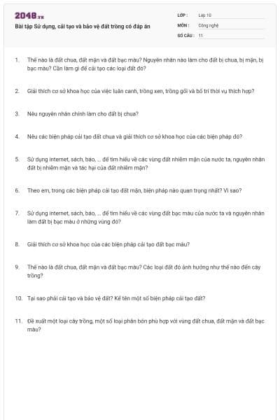 Bài tập Sử dụng, cải tạo và bảo vệ đất trồng có đáp án