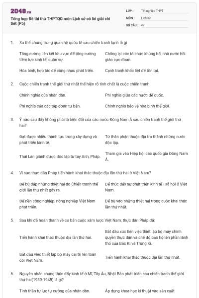 Tổng hợp Đề thi thử THPTQG môn Lịch sử có lời giải chi tiết (P5)