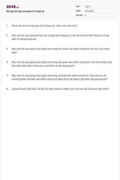 Bài tập Ôn tập chương VI có đáp án