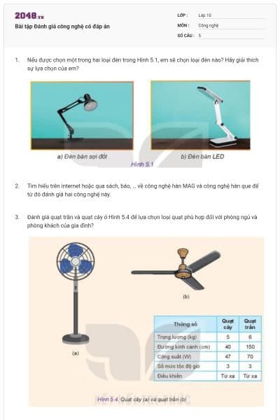 Bài tập Đánh giá công nghệ có đáp án