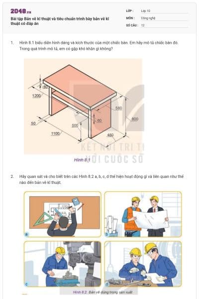 Bài tập Bản vẽ kĩ thuật và tiêu chuẩn trình bày bản vẽ kĩ thuật có đáp án