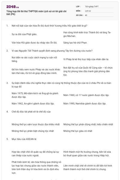 Tổng hợp Đề thi thử THPTQG môn Lịch sử có lời giải chi tiết (P6)