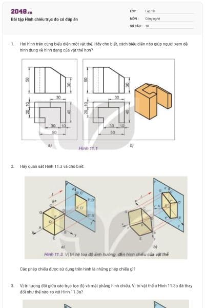 Bài tập Hình chiếu trục đo có đáp án
