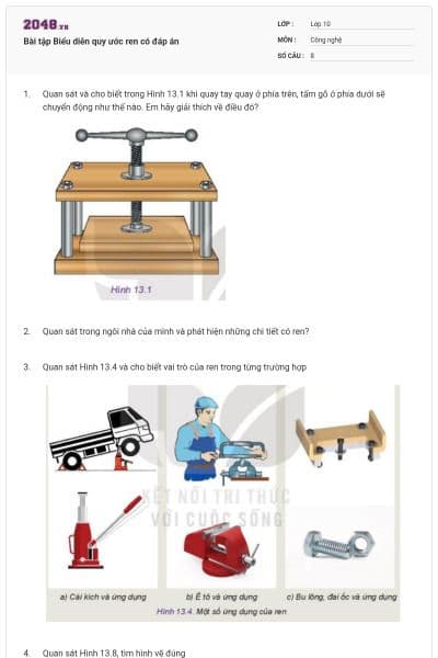 Bài tập Biểu diễn quy ước ren có đáp án