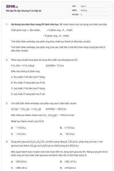 Bài tập Ôn tập chương 5 có đáp án