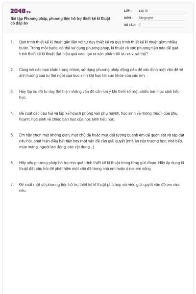Bài tập Phương pháp, phương tiện hỗ trợ thiết kế kĩ thuật có đáp án