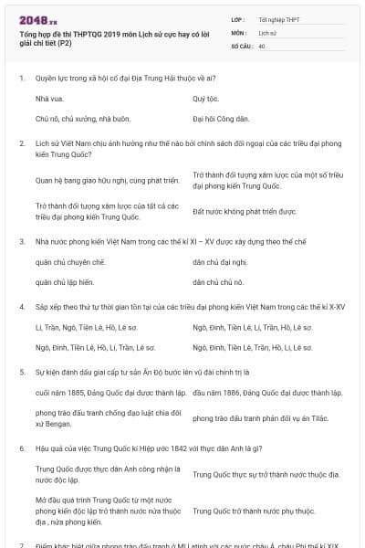 Tổng hợp đề thi THPTQG 2019 môn Lịch sử cực hay có lời giải chi tiết (P2)