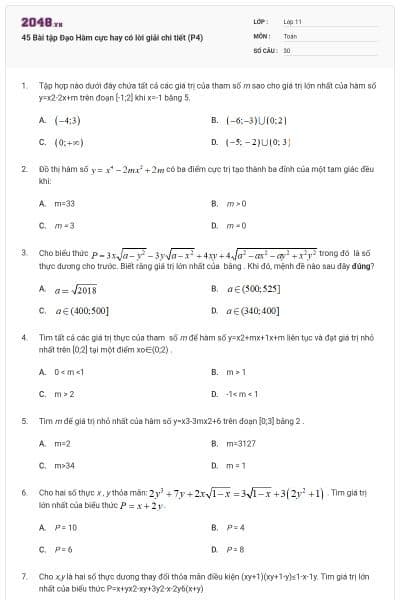 45 Bài tập Đạo Hàm cực hay có lời giải chi tiết (P4)