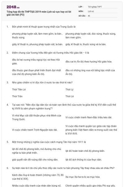 Tổng hợp đề thi THPTQG 2019 môn Lịch sử cực hay có lời giải chi tiết (P3)