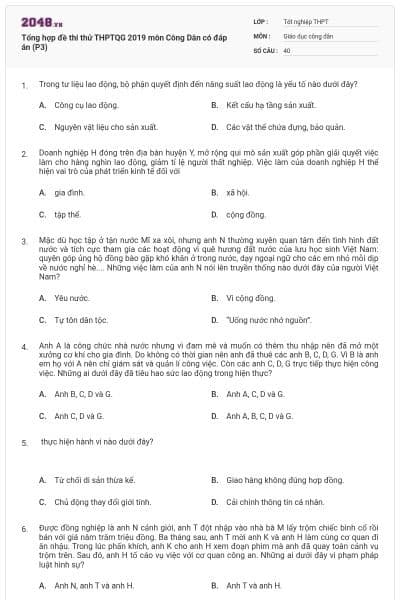 Tổng hợp đề thi thử THPTQG 2019 môn Công Dân có đáp án (P3)