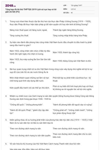 Tổng hợp đề thi thử THPTQG 2019 Lịch sử cực hay có lời giải chi tiết (P2)