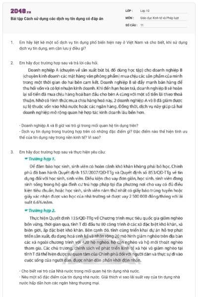 Bài tập Cách sử dụng các dịch vụ tín dụng có đáp án
