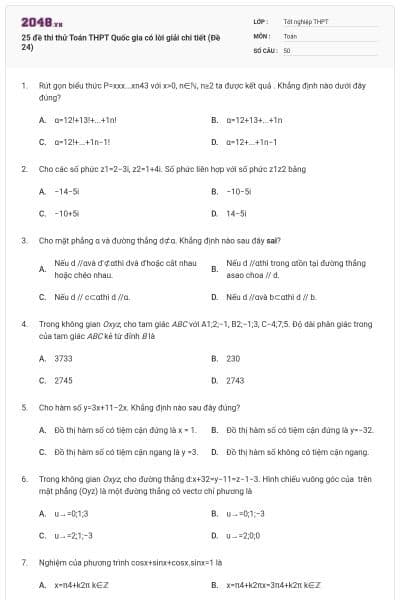 25 đề thi thử Toán THPT Quốc gia có lời giải chi tiết (Đề 24)