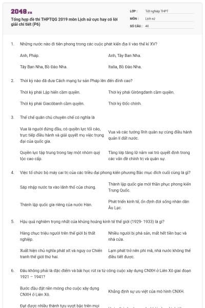 Tổng hợp đề thi THPTQG 2019 môn Lịch sử cực hay có lời giải chi tiết (P6)