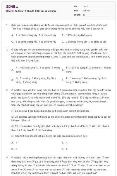 Chuyên đề Sinh 12 Chủ đề 8: Ôn tập và kiểm tra