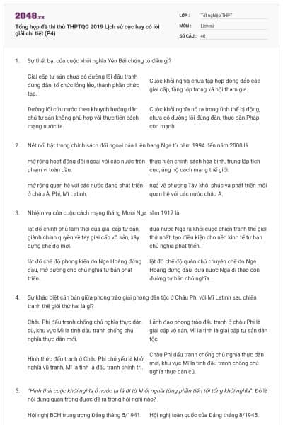 Tổng hợp đề thi thử THPTQG 2019 Lịch sử cực hay có lời giải chi tiết (P4)