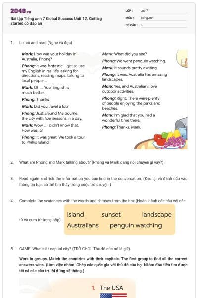 Bài tập Tiếng anh 7 Global Success Unit 12. Getting started có đáp án