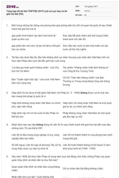 Tổng hợp đề thi thử THPTQG 2019 Lịch sử cực hay có lời giải chi tiết (P6)