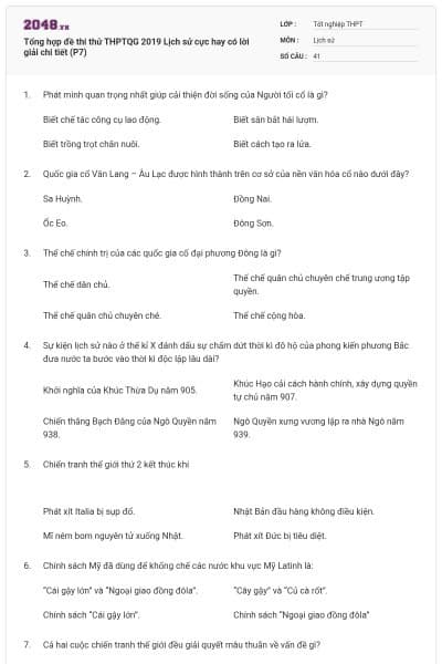 Tổng hợp đề thi thử THPTQG 2019 Lịch sử cực hay có lời giải chi tiết (P7)