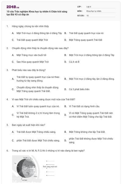 10 câu Trắc nghiệm Khoa học tự nhiên 6 Chân trời sáng tạo Bài 43 có đáp án