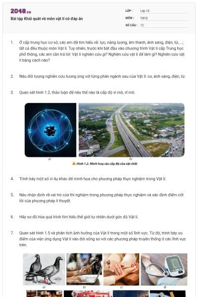 Bài tập Khái quát về môn vật lí có đáp án