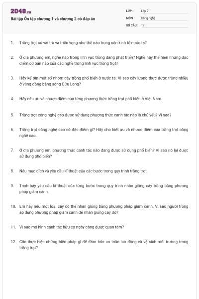 Bài tập Ôn tập chương 1 và chương 2 có đáp án