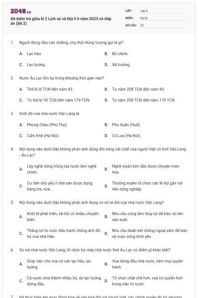 Đề kiểm tra giữa kì 2 Lịch sử và Địa lí 6 năm 2023 có đáp án (Đề 2)