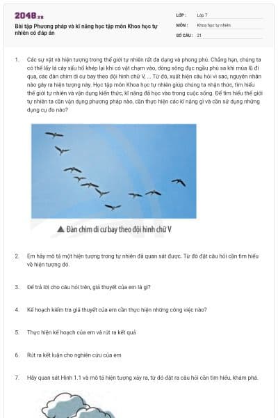 Bài tập Phương pháp và kĩ năng học tập môn Khoa học tự nhiên có đáp án