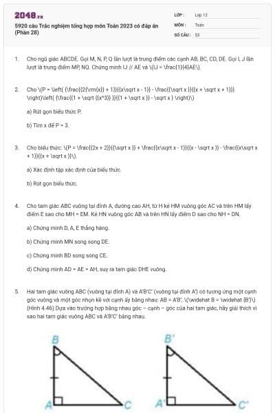 5920 câu Trắc nghiệm tổng hợp môn Toán 2023 có đáp án (Phần 28)