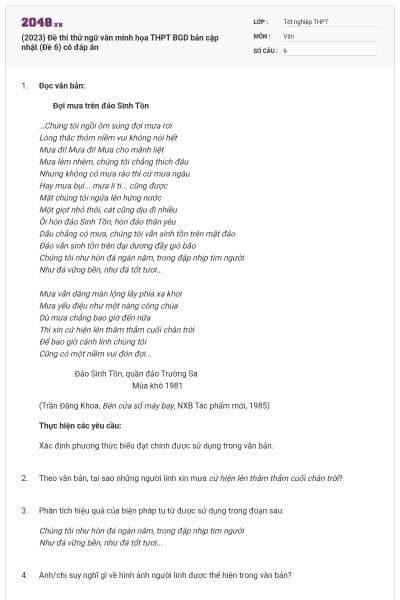 (2023) Đề thi thử ngữ văn minh họa THPT BGD bản cập nhật (Đề 6) có đáp án