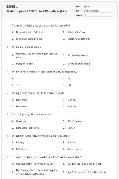 Đề kiểm tra giữa kì 2 GDCD 6 năm 2023 có đáp án (Đề 2)