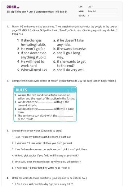 Bài tập Tiếng anh 7 Unit 6 Language focus 1 có đáp án