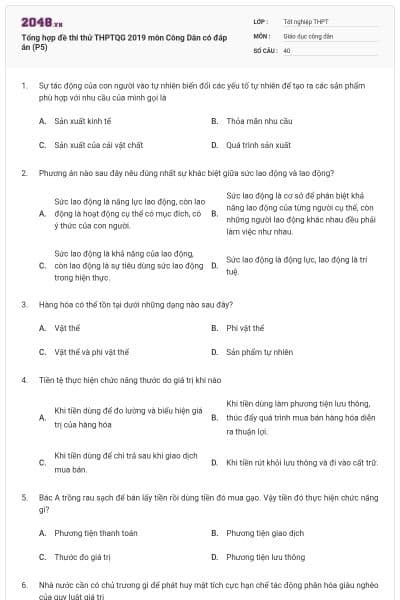 Tổng hợp đề thi thử THPTQG 2019 môn Công Dân có đáp án (P5)
