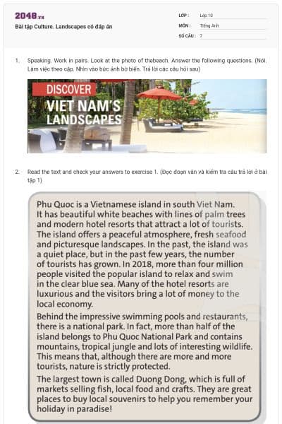 Bài tập Culture. Landscapes có đáp án