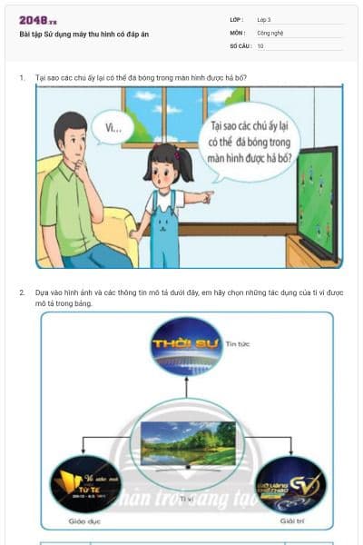 Bài tập Sử dụng máy thu hình có đáp án