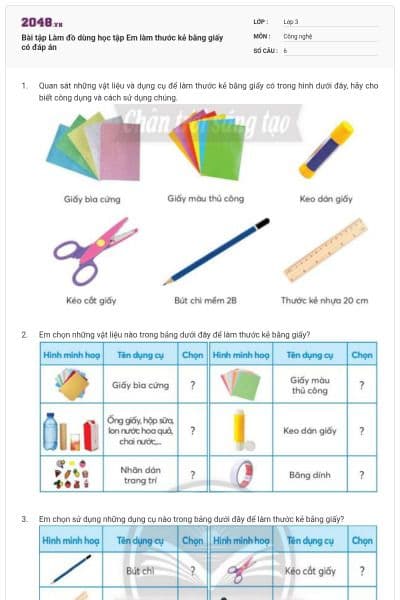 Bài tập Làm đồ dùng học tập Em làm thước kẻ bằng giấy có đáp án