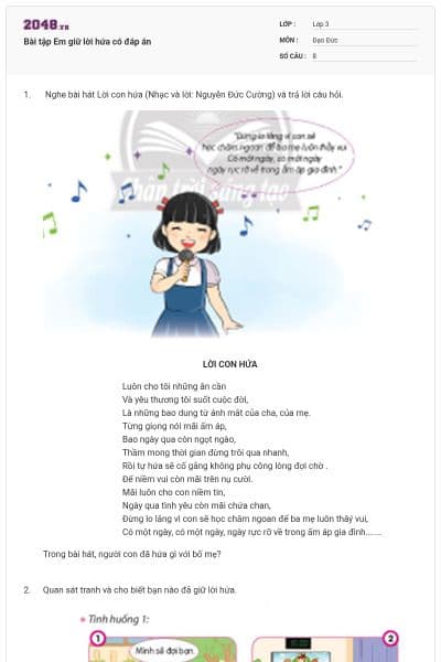 Bài tập Em giữ lời hứa có đáp án