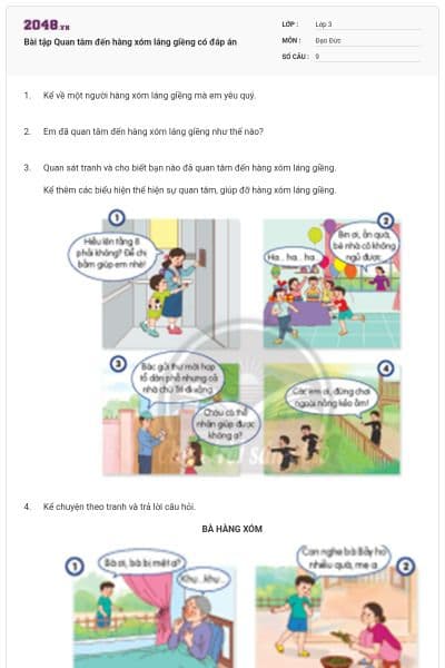 Bài tập Quan tâm đến hàng xóm láng giềng có đáp án