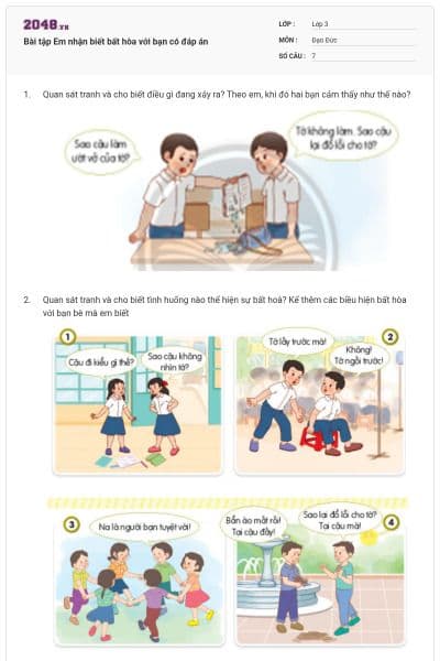 Bài tập Em nhận biết bất hòa với bạn có đáp án
