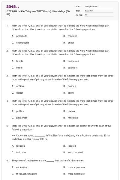 (2023) Đề thi thử Tiếng anh THPT theo bộ đề minh họa (Đề 52)