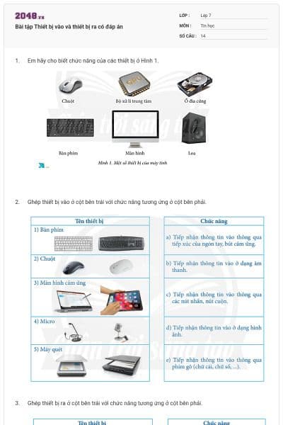 Bài tập Thiết bị vào và thiết bị ra có đáp án
