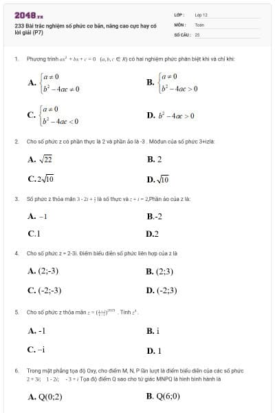233 Bài trắc nghiệm số phức cơ bản, nâng cao cực hay có lời giải (P7)