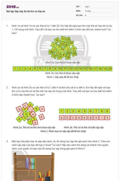 Bài tập Sắp xếp để dễ tìm có đáp án