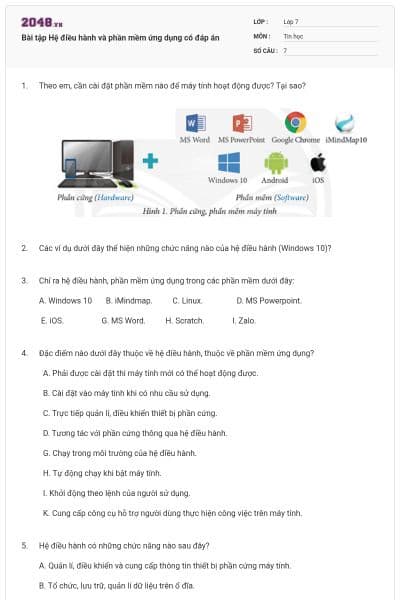 Bài tập Hệ điều hành và phần mềm ứng dụng có đáp án
