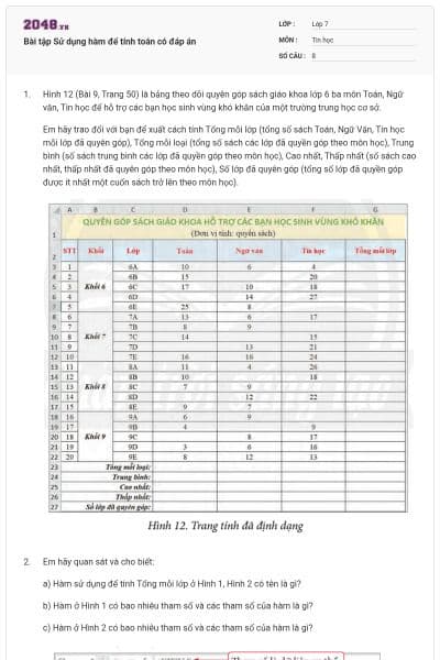 Bài tập Sử dụng hàm để tính toán có đáp án