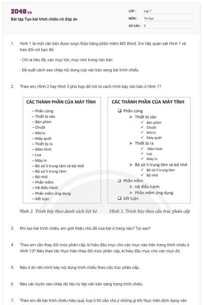 Bài tập Tạo bài trình chiếu có đáp án
