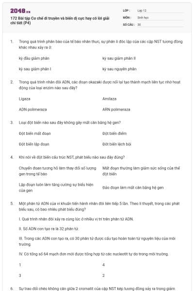 172 Bài tập Cơ chế di truyền và biến dị cực hay có lời giải chi tiết (P4)