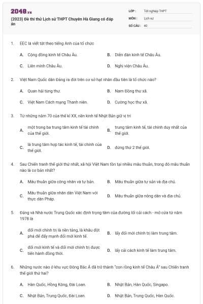 (2023) Đề thi thử Lịch sử THPT Chuyên Hà Giang có đáp án