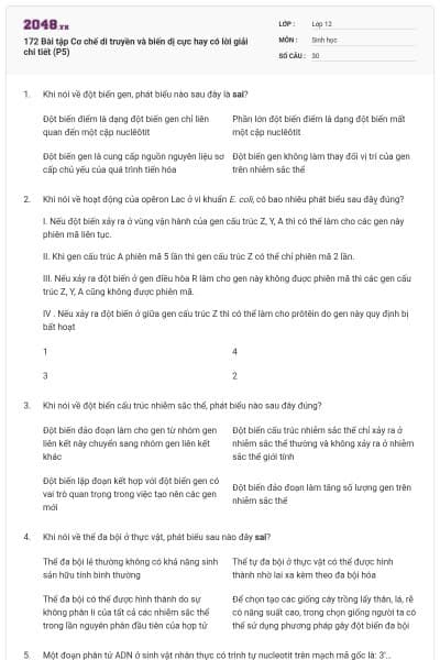 172 Bài tập Cơ chế di truyền và biến dị cực hay có lời giải chi tiết (P5)